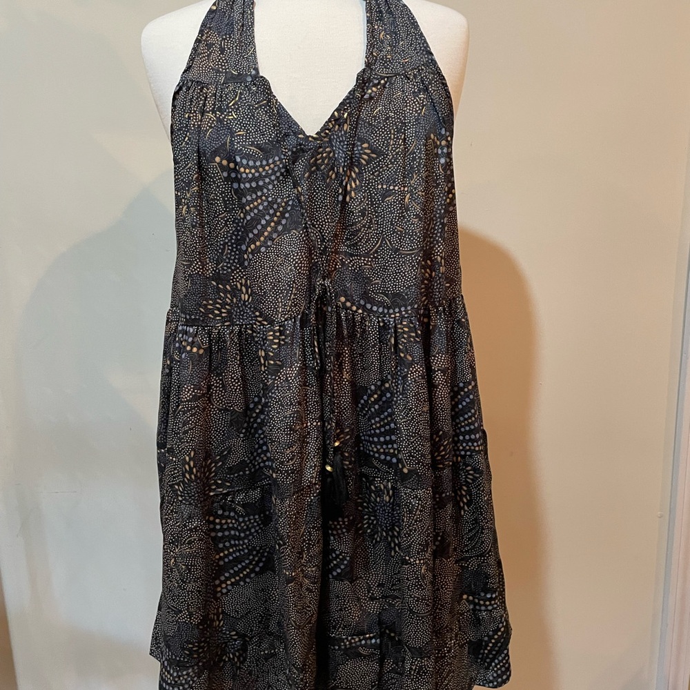 Elegant Navy and Gold Halter Dress - Size M